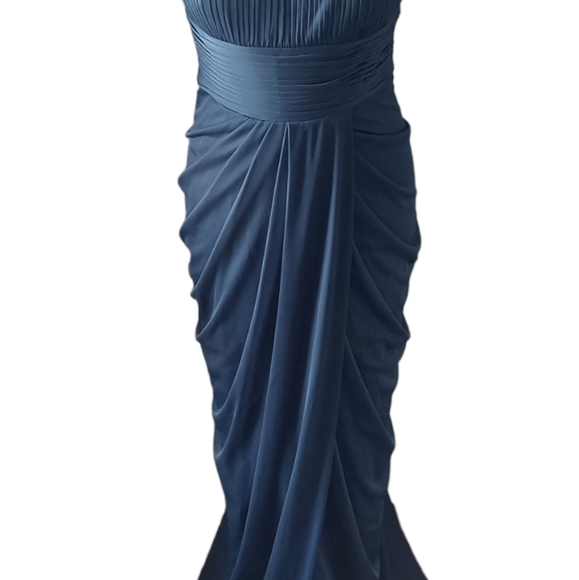 Adrianna Papell Dress UK Size 12 Evening Gown Grecian Mermaid Style Dark Teal - Picture 2 of 11
